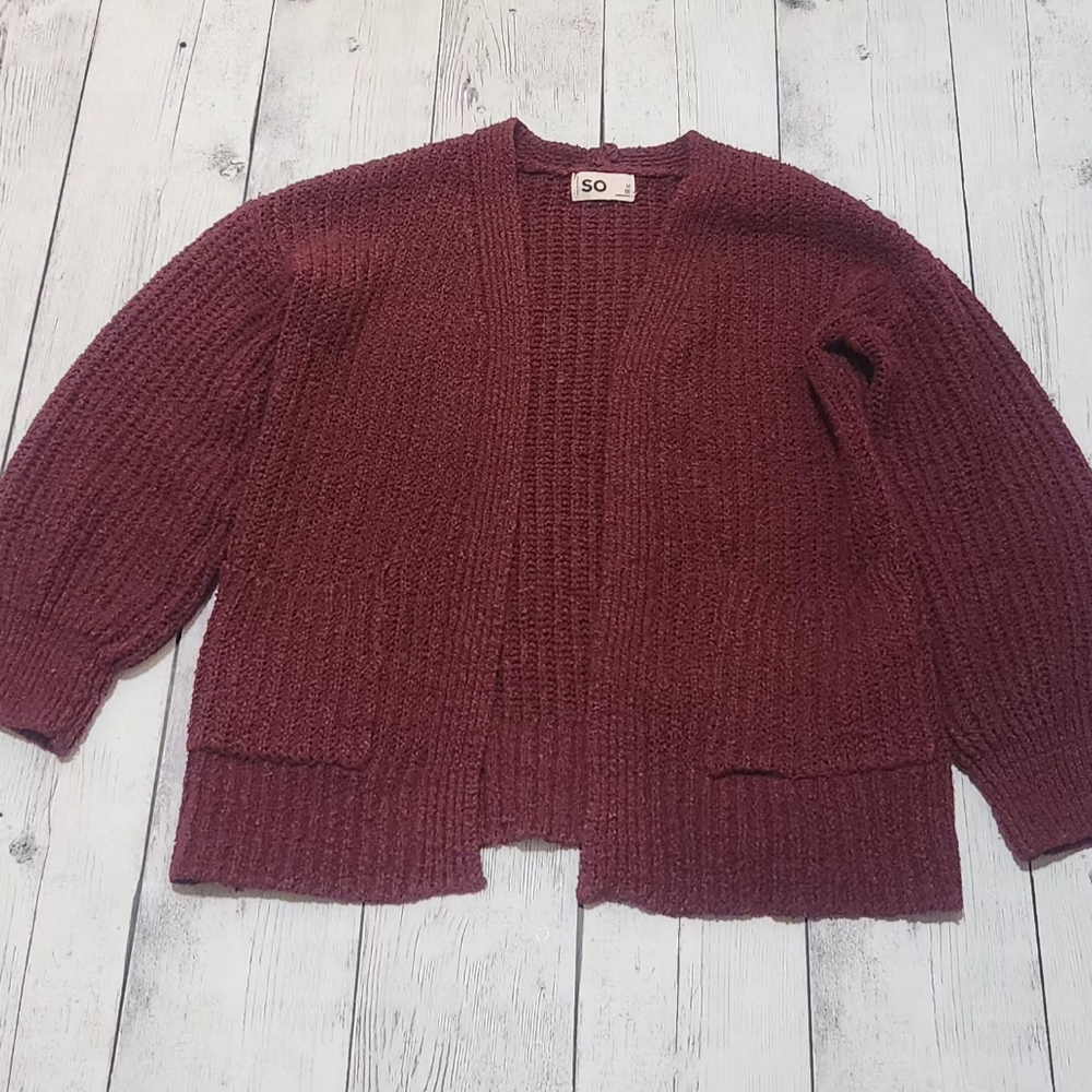 SO Girls Size 8 Deep Red Cardigan With Pockets